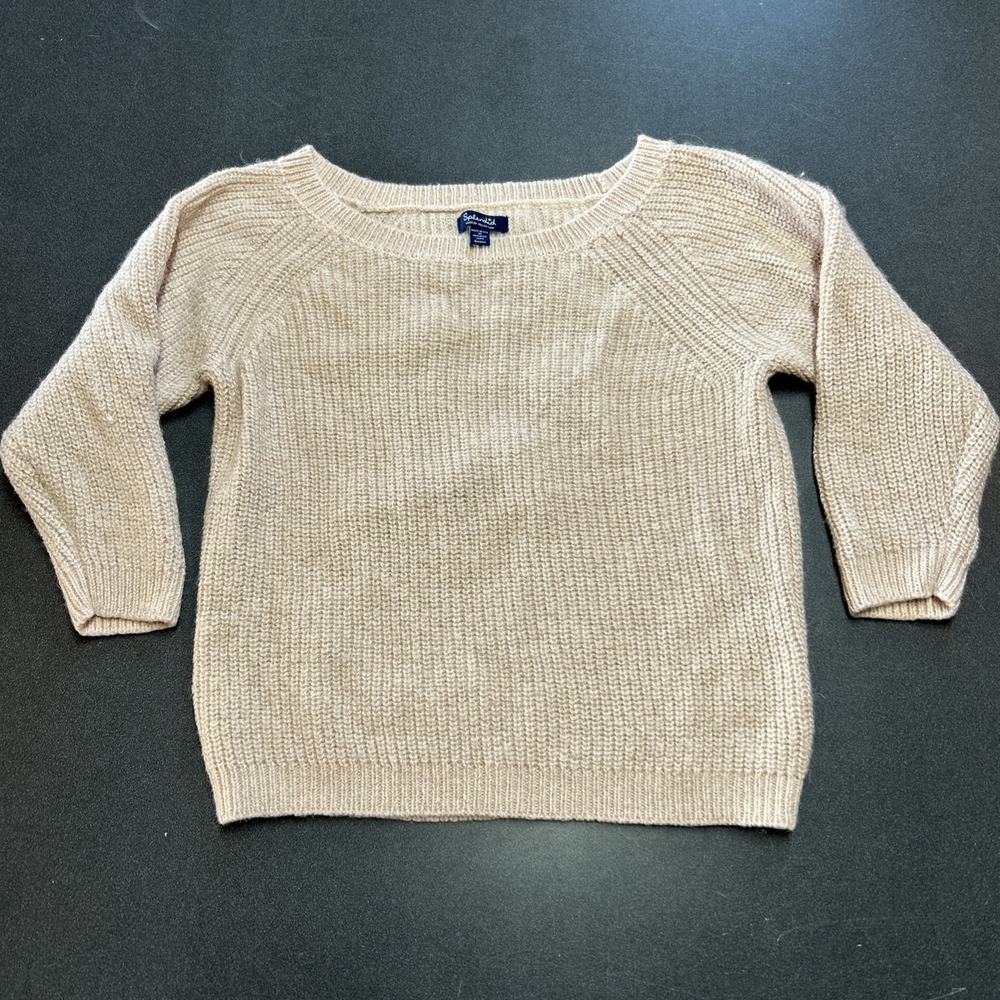 Splendid Women Size Small Pink Lightweight Knit Sweater Basic 3/4 Sleeve Glitter